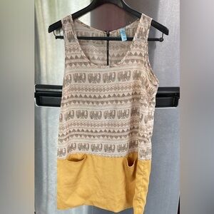 Aina be Gold Sheath Dress women’s size M 3/4 top allover designs lagenlook